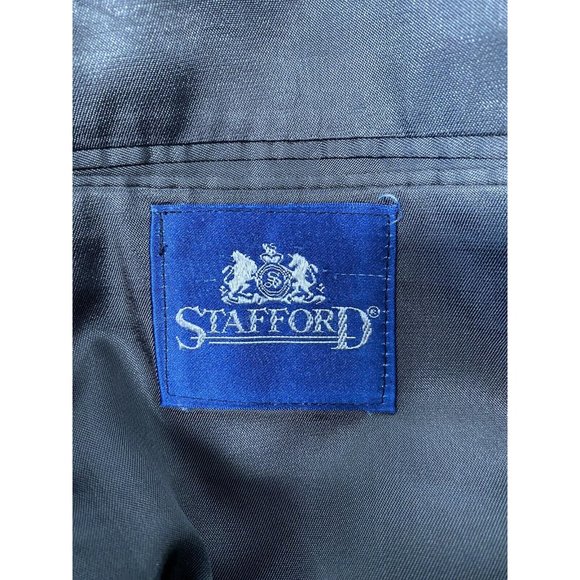 Stafford USA Made Gray Blue 100% Wool Striped 2 Button Jacket Blazer Men’s 42S - Picture 10 of 12